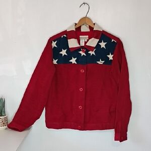 Coldwater Creek Blazer Jacket Red White and Blue Star Pattern Patriotic Jacket S